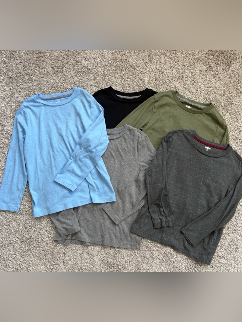 Old Navy Kids Long-Sleeve Tees- Light Blue, Black, Olive, Gray, charcoal